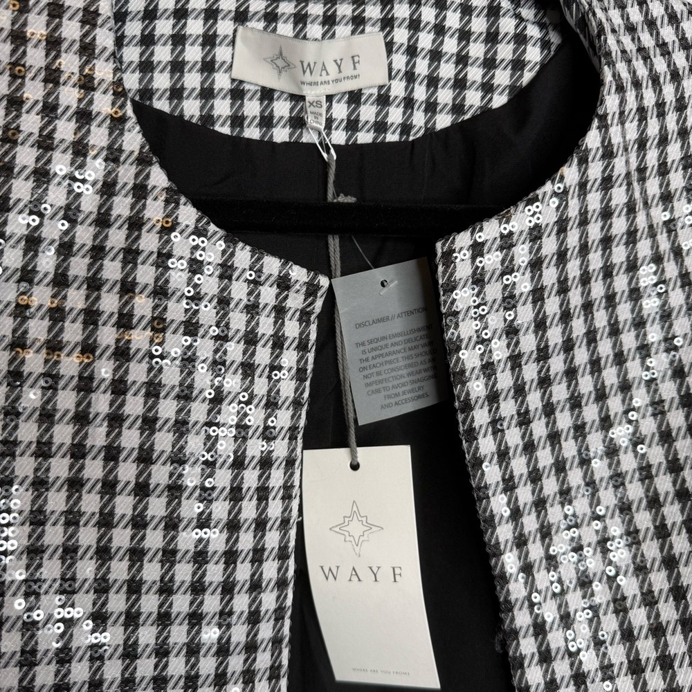 Wayf Kennedy Sequined Houndstooth Jacket Black and White NWT - Picture 5 of 10